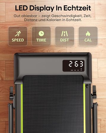 Бігова доріжка Walking Pad з нахилом 10%, 3.0 к.с., складна, для дому з магнітним пультом, LED-дисплеєм, висувними поручнями, 12 програм HIIT, до 136 кг, зелена