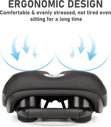 Велосипедне сідло DDK Comfort Plus – з піною Memory, комфортне, зняття тиску та амортизація – зручне, м'яко стьобане сідло для чоловіків та жінок (MTB, шосе, місто)