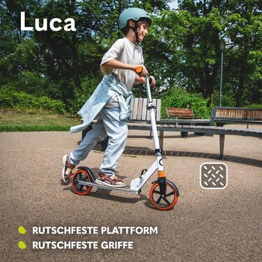 Самокат LIONELO Luca складаний для дітей і дорослих до 100 кг, легкий 4 кг, міцна конструкція, колеса 20 см, амортизація ShockResist, заднє гальмо, нековзний