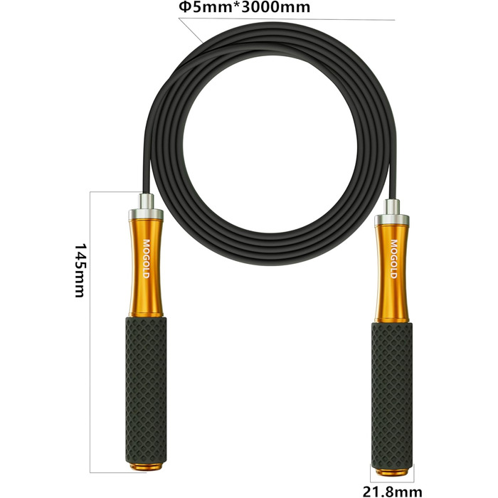 Стрибкове канат для чоловіків, жінок, дітей - з подвійними кульковими підшипниками, 360-градусний поворот, металевий руків'я, серцевина з силіконовим руків'ям, регульований, 3 м, для фітнесу, схуднення, чорний