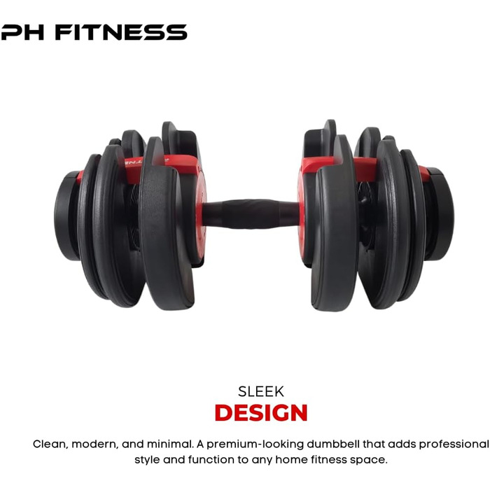 Регульована штанга 24 кг – окрема – 15 в 1 – для дому та силових тренувань. Компактна, чорно-червона