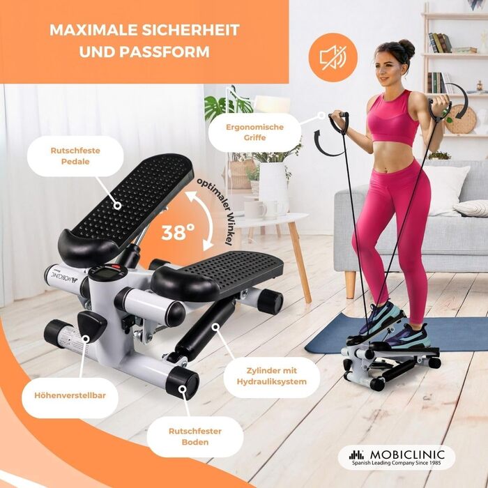 Mobiclinic® Fitness Stepper 2 в 1 Step Plus з тросами, багатофункціональний тренажер для дому, LCD дисплей, навантаження до 100 кг, регулювання опору