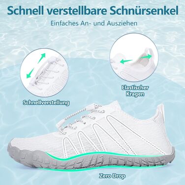 Чоловічі та жіночі босі кросівки для літа Barfuss Schuhe C1 білі 40 EU. Швидка сушка, широка передня частина, підошва Zero-Drop. Ідеальні для трейлу, фітнесу та басейну.