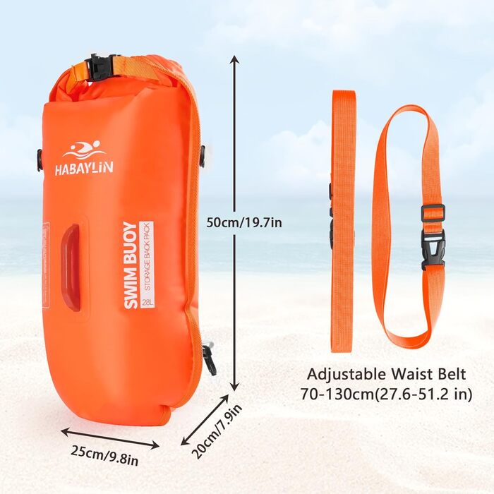 Надувна плавуча боєчка (28L) для дорослих та дітей - безпечний плавальний боєць для відкритих вод та триатлону, оранжевий