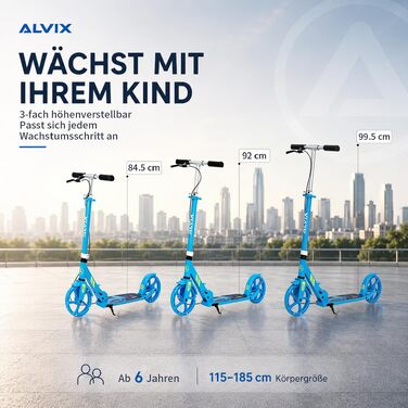 Дитячий самокат ALVIX з ручним гальмом та LED-колесами 200 мм, складаний, регульована висота, до 100 кг (Синій)