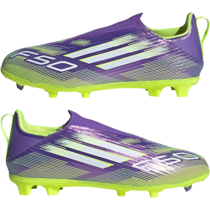 Дитячі футбольні бутси adidas F50 League Laceless для гри на твердих поверхнях, розмір 33.5 EU, фіолетовий, білий, лимонний