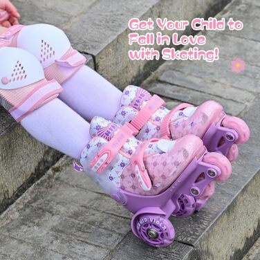 Дитячі ролики для дівчаток, 4 розміри, регульовані, безпечні, з дихаючим матеріалом, квіткові, EU 28-32