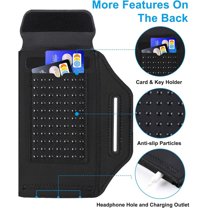 Спортивний браслет для телефону: фіксатор для бігу, чорний, на 6.9 дюйми, з кишенею для навушників (iPhone, Galaxy)