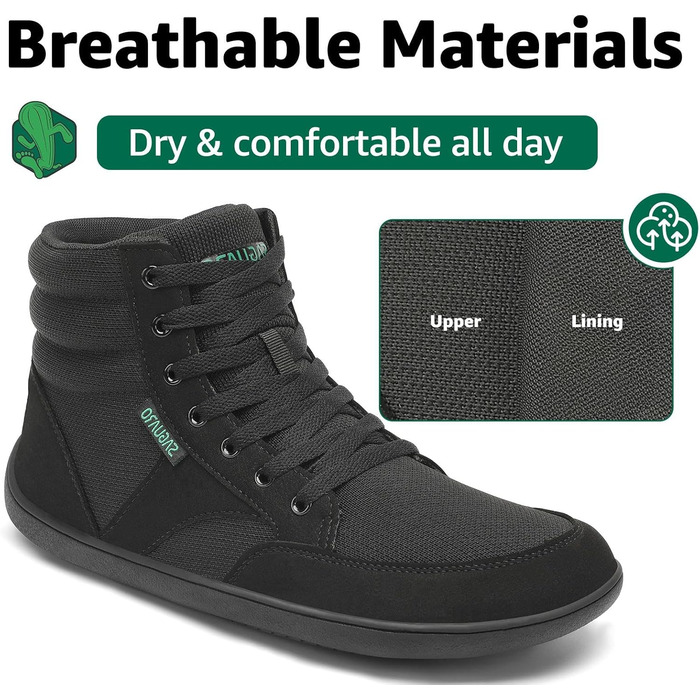 Черевики Barfußschuhe Saguaro High-Top (широка передня частина) чорні, розмір 36-48