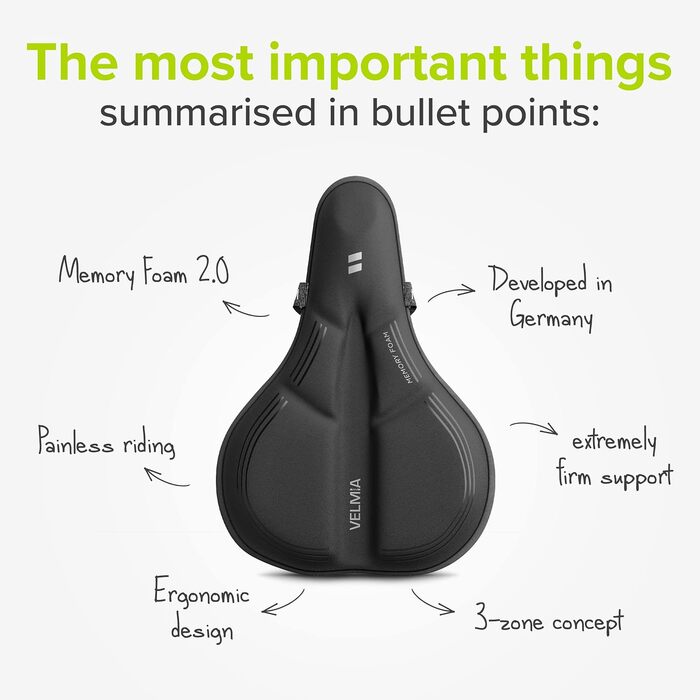 Покриття для велосипедного сидіння VELMIA з Memory Foam - м'яке, ергономічне, для жінок та чоловіків, підходить для трекінгу