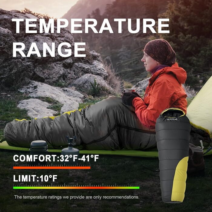 Спальний мішок Mumienschlafsack для дорослих, 3-4 сезони, комфортна температура 10°C, легкий, водонепроникний, для кемпінгу, трекінгу та подорожей