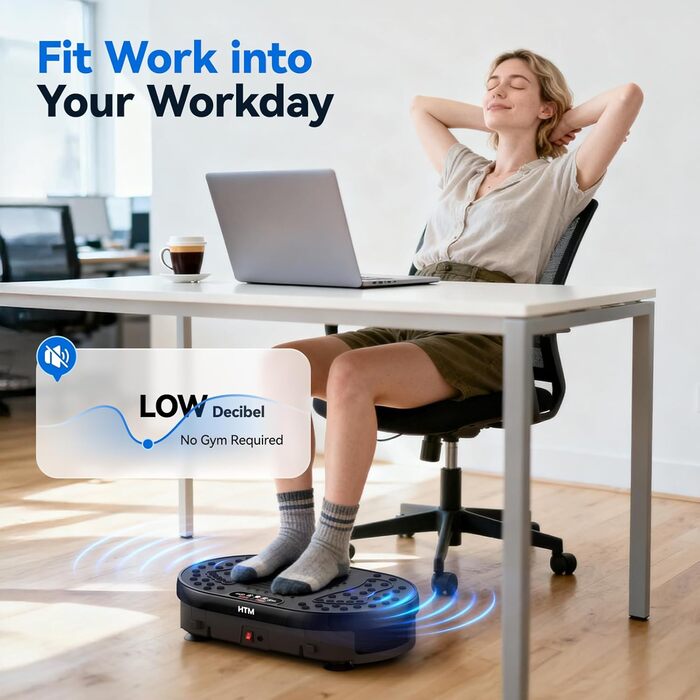 Вібраційна платформа для тренувань HTM з 120 рівнями швидкості, 9 програмами та пультом дистанційного керування - таймер на 15 хвилин, вантажопідйомність 136.1 кг, для загального тренування, жироспалювач, чорний