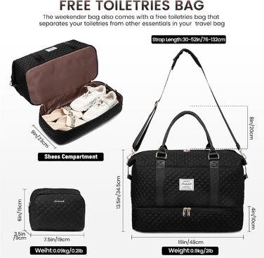 Спортивна сумка LOVEVOOK для жінок з відділенням для взуття та мокрих речей, велика дорожня сумка-вояджер, комплект з косметичкою, водонепроникна, ручна поклажа для літака, спортзал, чорна (M-2pcs)
