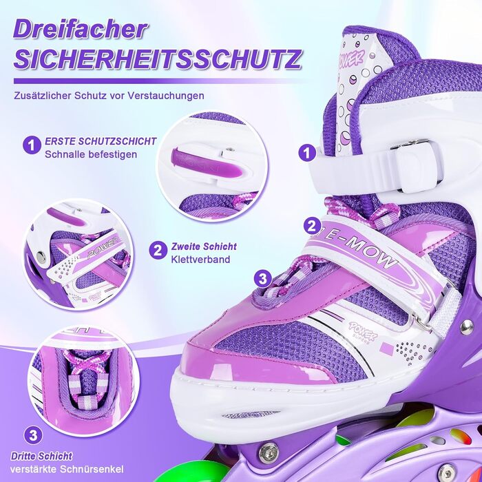 Дитячі ролики JIFAR Inliner з регулюванням розміру та підсвічуванням, розміри 30-33, 34-37, фіолетовий колір