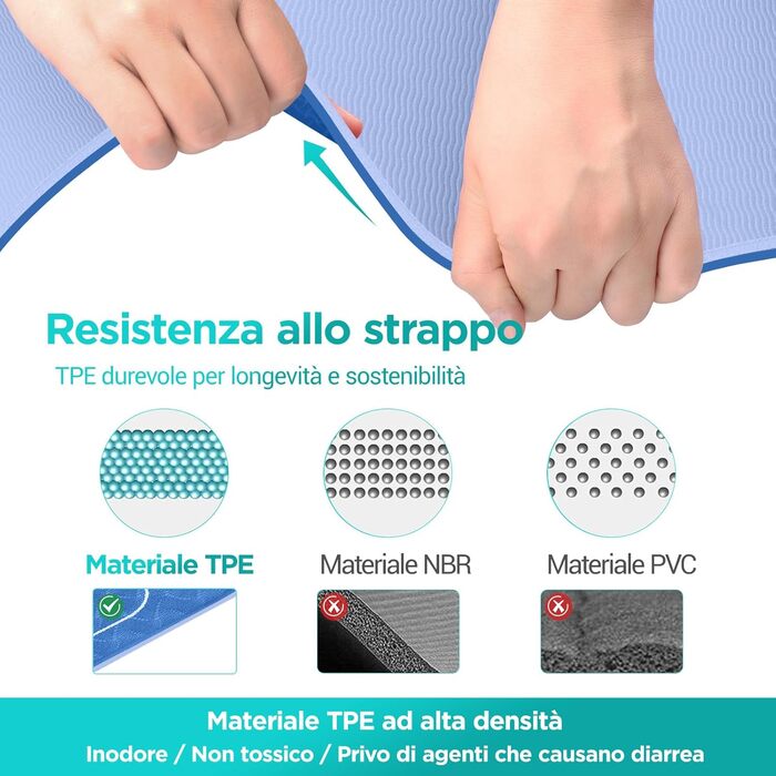 Килимок для йоги Sportmatte – 70 з друкованими позами, неслизький матеріал TPE, для гімнастики, пілатесу, дому та подорожей, фітнес-килимок для жінок та чоловіків, 181x63x0,6 см (Глибокий синій та світло-синій)