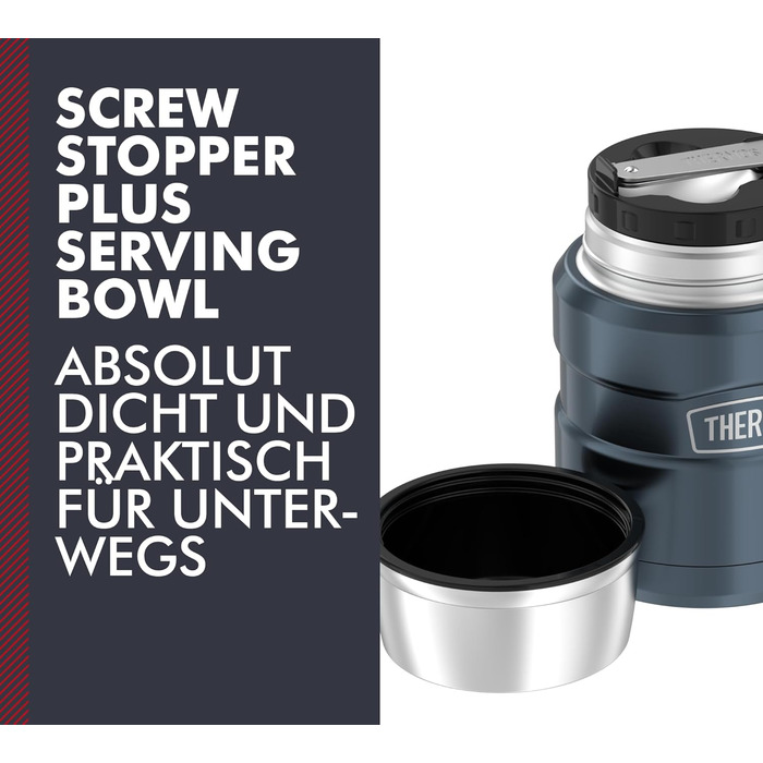 Термос STAINLESS KING 0,47л з нержавіючої сталі, чорний матовий, з ложкою, BPA-free