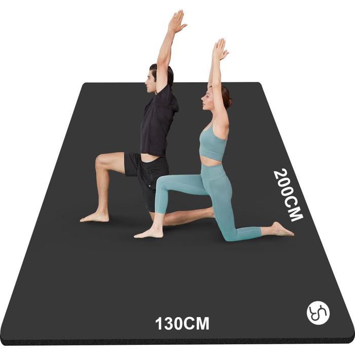 Йога мат XXL 200x130см: фітнес мат для йоги, фітнесу, занять з дітьми та для людей похилого віку. Товщина 20/15/10 мм, матеріал NBR, зелений/чорний колір