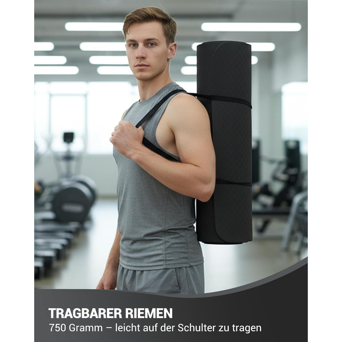 Йога мат для жінок Good Nite: неслизька поверхня, товщина 6 мм, 183x61 см, з чохлом, TPE, для йоги, пілатесу, фітнесу, чорний