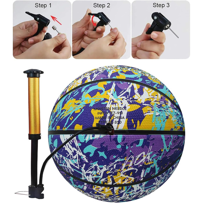 Баскетбольний м'яч Fantecia, розмір 5, з насосом. Ідеальний для вуличних тренувань, початківців, підлітків та дорослих. Матеріал: гума, дизайн: графіті