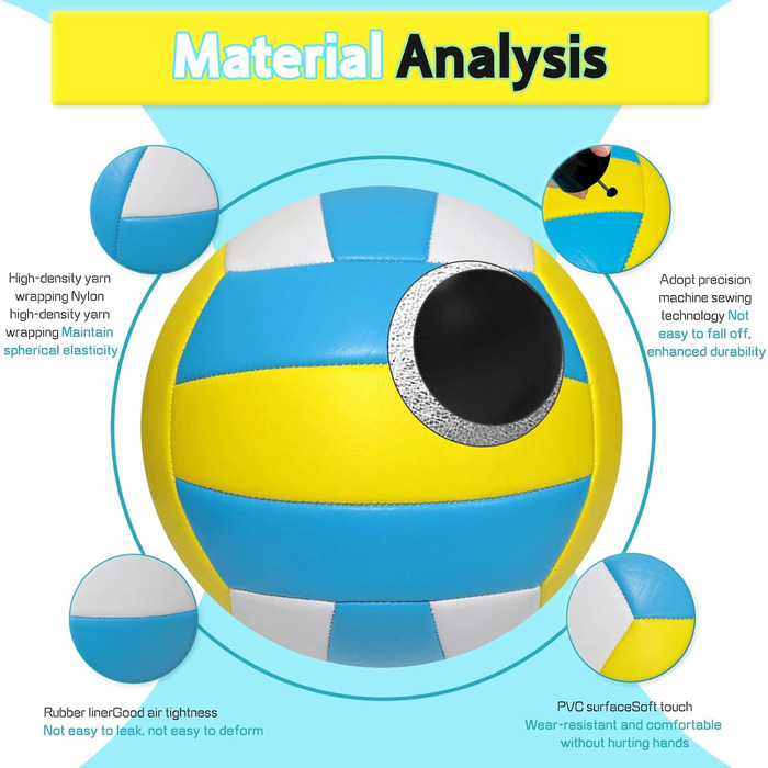 Волейбольний м'яч для пляжу та залу: тренувальний, розмір 5, з рюкзаком та насосом