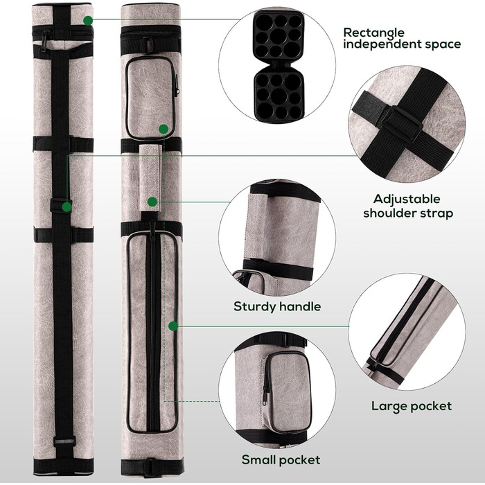 Чохол для кия бліярду Deekin 3x6, кий для більярду, чохол для перенесення, аксесуари для більярду, PU, 9 відділень, з крейдою для більярду (2 шт.)