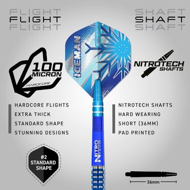 Професійні дартси Red Dragon Gerwyn Price Iceman Glacier 90% вольфрам, набір з крилами та стрижнями, 18/22/24/26 г