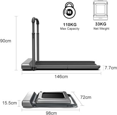 Бігова доріжка WalkingPad R1 Pro складана 918 Вт, електрична для ходьби та бігу до 10 км/год, LCD дисплей, до 110 кг, сіра
