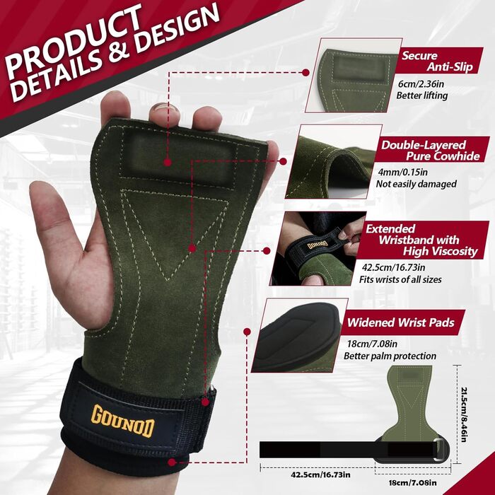Підтримуючі ремені для тяги AOTWAN з двошарової шкіри, для бодібілдингу та фітнесу, захист зап'ястя, тренувальні ремені для жінок та чоловіків (темно-зелений)