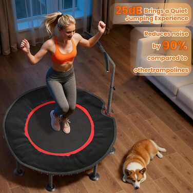 Трамплін для фітнесу LIFERUN Indoor з бортиком | До 150 кг | 3 регульовані ручки | Без монтажу | 102/122 см | Для дітей та дорослих | Гнучкі пружини | Для дому