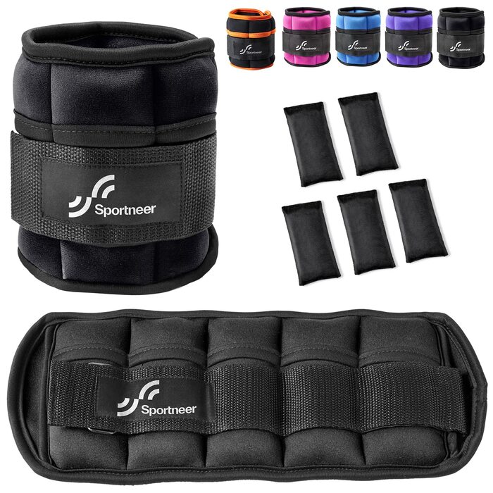 Ваги для щиколоток та зап'ястя Sportneer, 0.23-0.9 кг (на щиколотку), 0.45-1.8 кг (пара), чорні