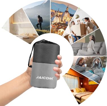 Легкий шовковий спальний мішок для подорожей 2в1, мікрофібра, компактний, для кемпінгу, туризму, готелів, зелений (сріблясто-сірий)