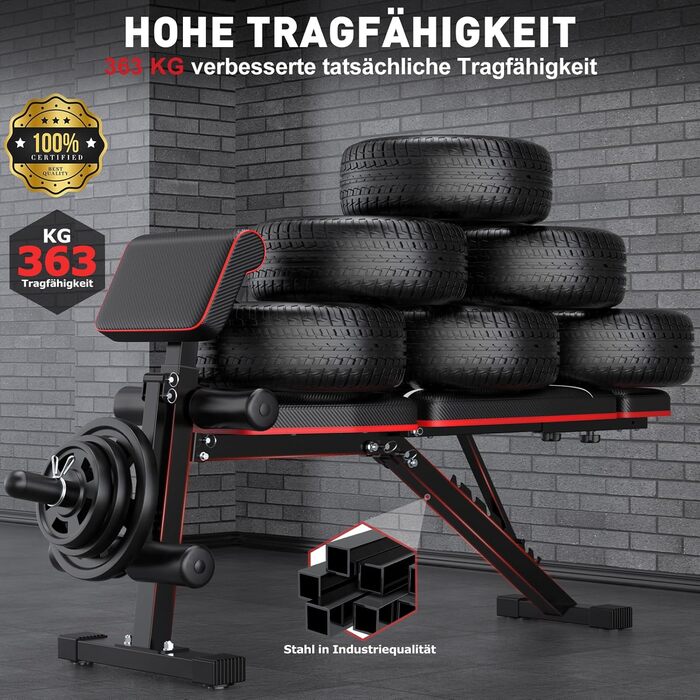 Регульована складана лава для тренувань з гантелями, 363 кг, з підставкою для ніг, упором для преса та подовженою спинкою, багатофункціональний фітнес-обладнання для дому