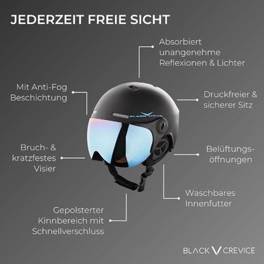 Шолом гірськолижний BLACK CREVICE Saalbach з візором (пілотський стиль) | Чоловічий та жіночий | Унісекс | Розміри 54-57 см | Чорний/Білий, Чорний/Блакитний