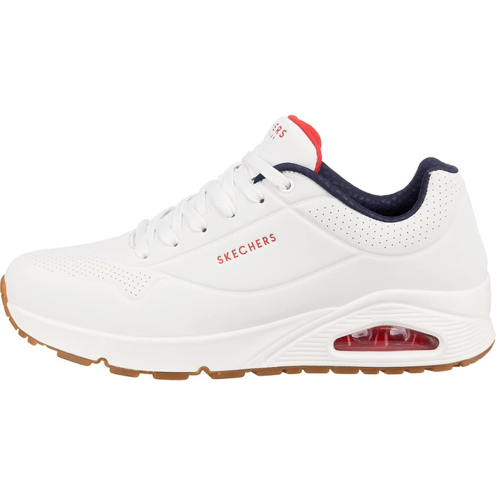 Кросівки Skechers Uno Stand On Air для чоловіків, білі, Durabuck, темно-синій, червона вставка, 44 EU
