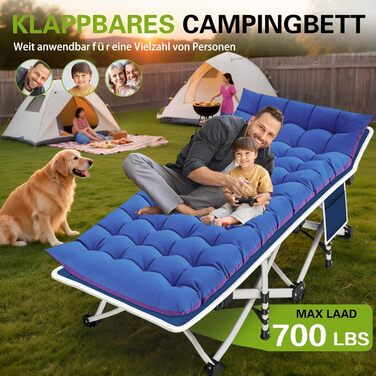 Кемпінгове ліжко з матрацом, розкладне, для відпочинку на природі та вдома, 200 кг, блакитне