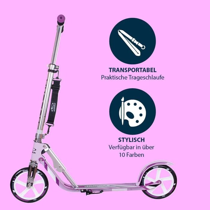 Самокат HUDORA BigWheel 205 для дітей і дорослих, складаний, регульована висота, з тросовим замком і ременем для перенесення, для міста, до 100 кг, від 6 років