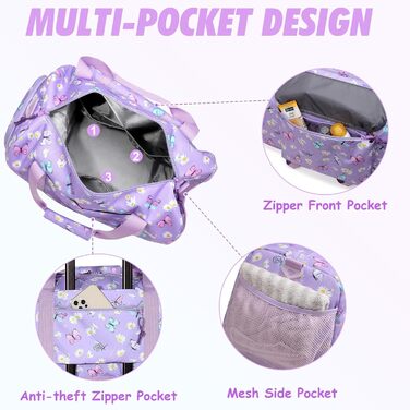 Спортивна сумка для дітей, дорожня сумка, мішок-сумка, спортивна сумка для плавання, для хлопчиків та дівчаток, водовідштовхувальна, з відділенням для взуття (фіолетовий метелик)