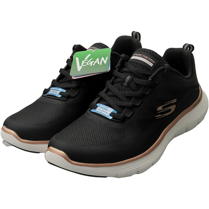 Жіночі кросівки Skechers Flex Appeal 5.0 — Спортивне взуття з дихаючої сітки, чорні з червоно-золотистим декором, розмір 38.5 EU