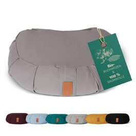 Подушка для медитації Zafu «Ganesh» DoYourYoga у формі півмісяця з органічним гречаним зерном, темно-сіра, 45x30x14 см