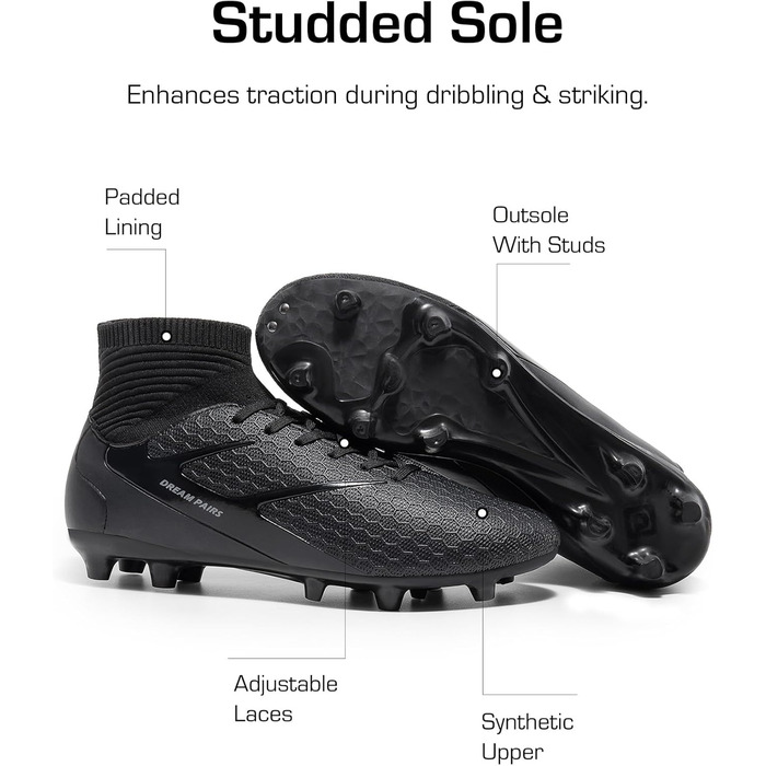 Футбольні бутси DREAM PAIRS для чоловіків: професійні тренувальні бутси з шипами, чорні, 41 EU