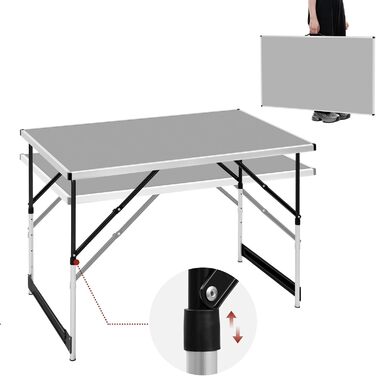 Стіл туристичний складний, садовий, для відпочинку, робочий, на балкон, регульована висота, Woltu®, алюміній, сталь, MDF, сірий