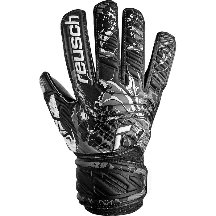 Дитячі воротарські рукавички Reusch Attrakt Solid Finger Support Junior, чорні, з гарним зчепленням та зовнішнім швом
