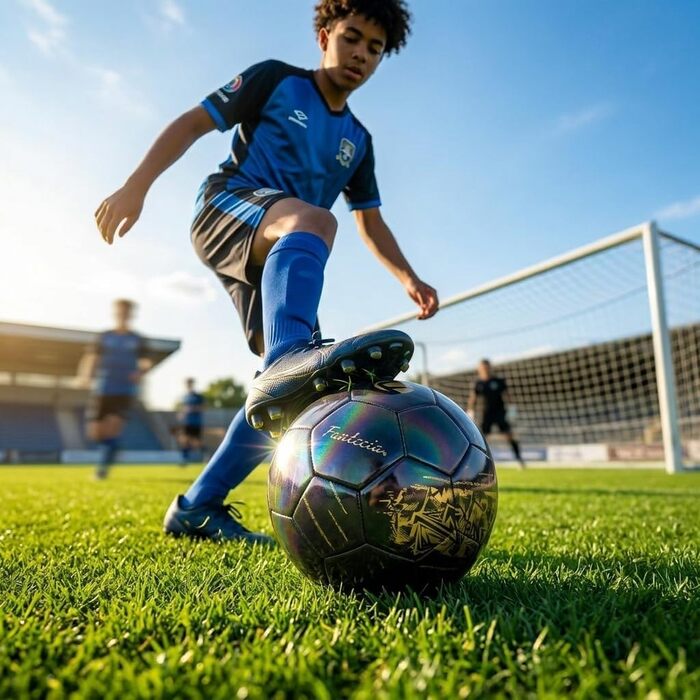 М'яч футбольний розмір 5, PU-шкіра, для гри в приміщенні та на вулиці, чорний з золотим тисненням, для підлітків та дорослих