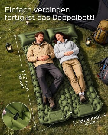 Каремат туристичний надувний Isomatte Camping з вбудованим насосом, зелений - для походу, кемпінгу, відпочинку на природі