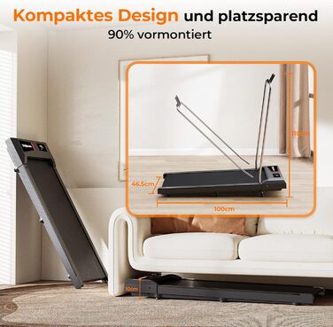 Біговий доріжка для дому з нахилом та страхувальним тросом, 2.5 PS Walking Pad, 8 км/год, 2 в 1 біговий доріжка під стіл для дому та офісу, пульт дистанційного керування, LED дисплей, додаток, голосове керування, чорний з підлокітниками