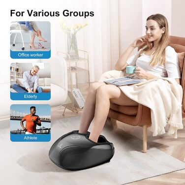 Масажер для ніг COMFIER Shiatsu з підігрівом, компресією та роликовим масажем, для лікування плантарного фасціїту, до 46 розміру взуття
