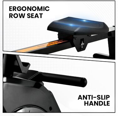 Гребний тренажер Fitby для дому - складаний, з магнітним опором, 16 рівнів навантаження, LCD-дисплей, до 150 кг, чорний