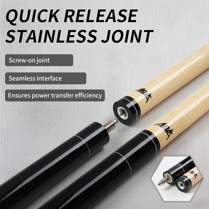 AKLOT Більярдний кий 58' - канадський клен, 13 мм шкіряна вершина, 3D ручка, преміум якість, для професійних гравців, чорний (540г)