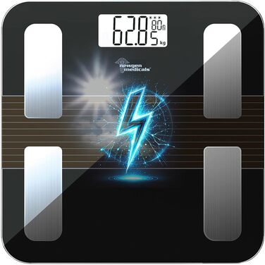 Вага Newgen Medicals: Розумна вага для тіла з сонячним акумулятором, вимірювання жиру, LCD-дисплей, до 180 кг (вага для тіла, фітнес-вага, вага для людей похилого віку)