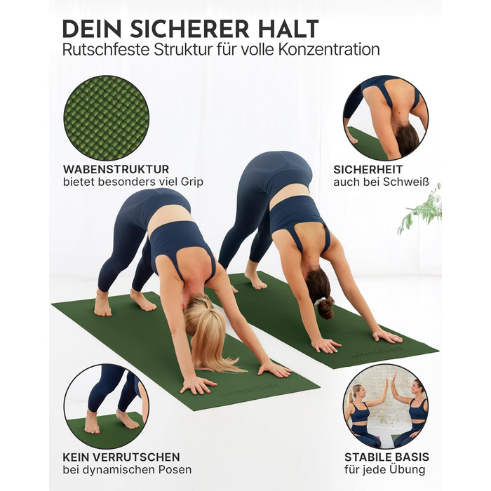 Килимок для йоги NEOLYMP - неслизький, для захисту суглобів - 183x61 см - PVC - для йоги, пілатесу - з E-book та відео-упражненнями (оливковий)